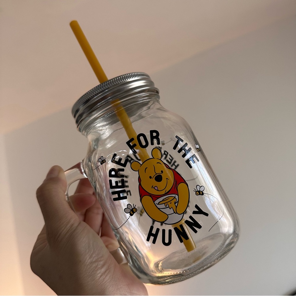 winnie the pooh glass mason jar with straw